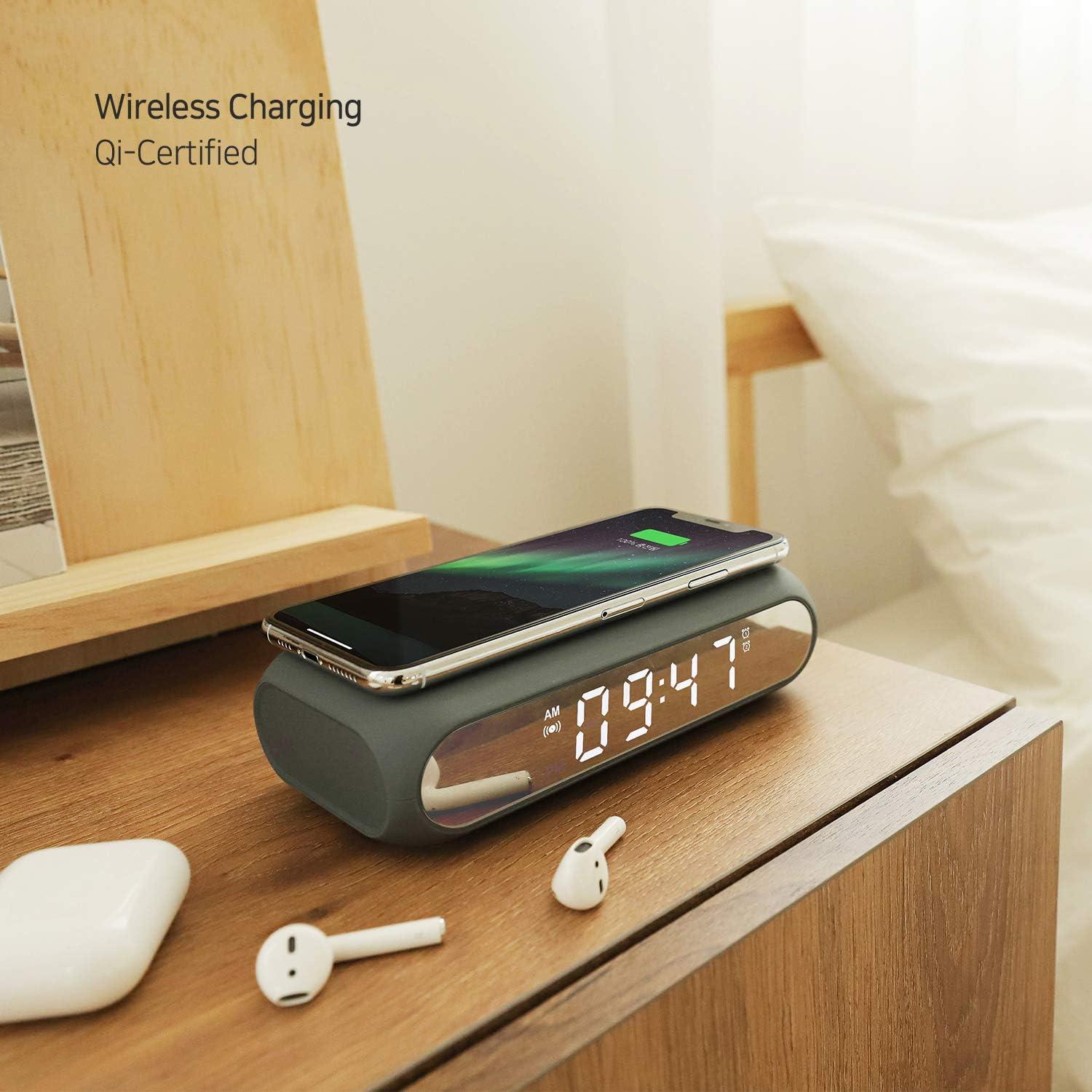 Cargador Inalámbrico Reloj Despertador mooas Gris Carbón