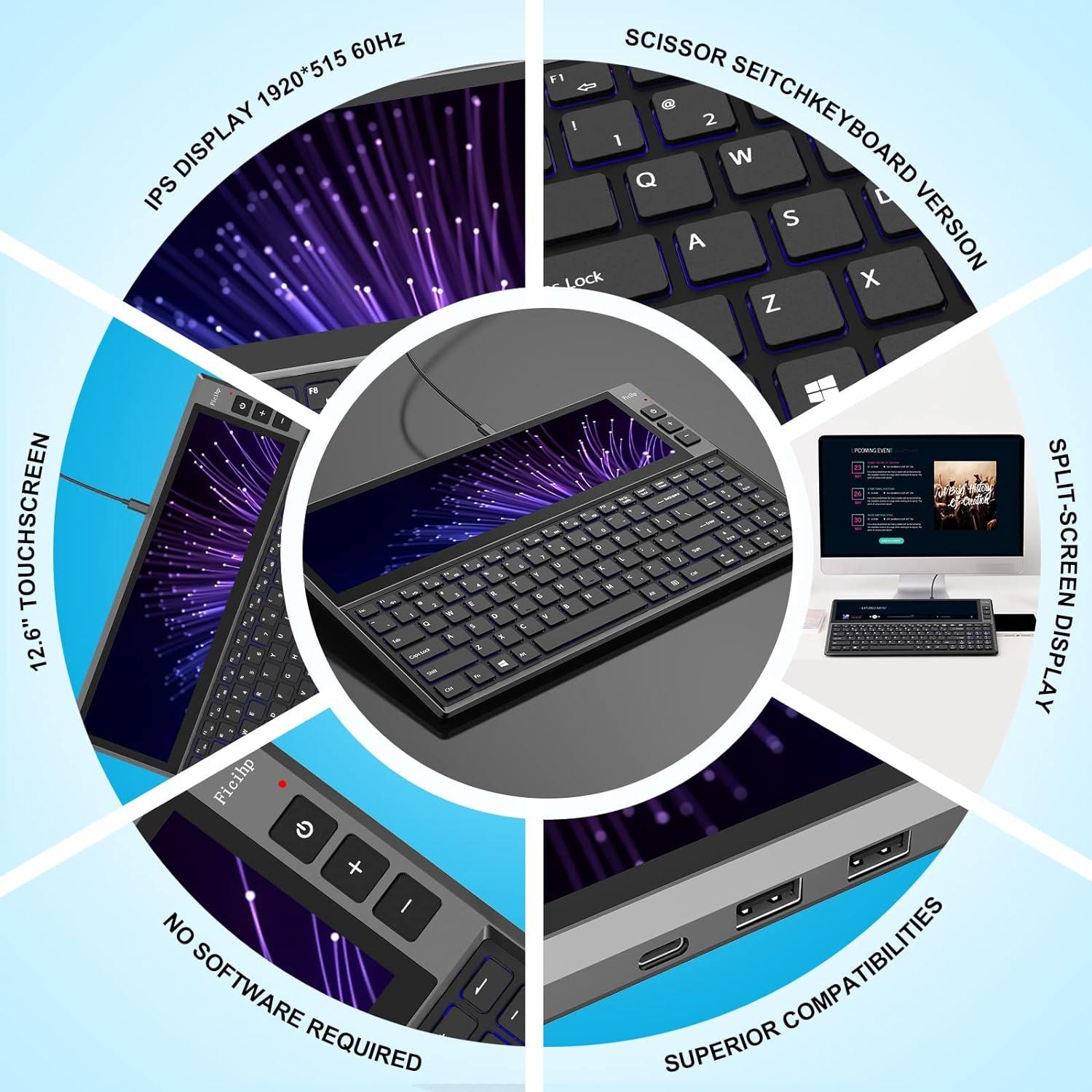 Teclado RGB BQAA K1 con Pantalla Táctil 12.6" HD IPS
