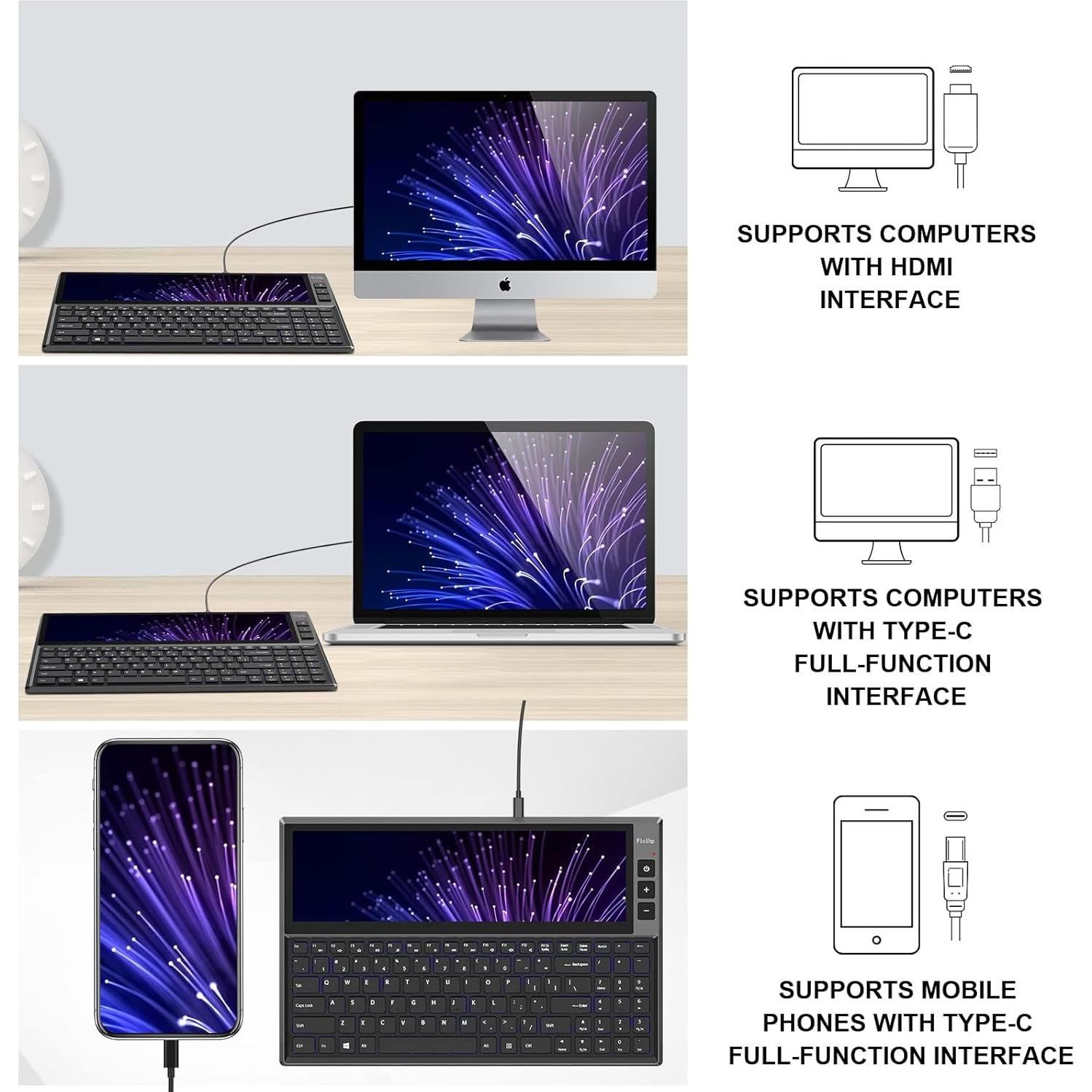 Teclado RGB BQAA K1 con Pantalla Táctil 12.6" HD IPS