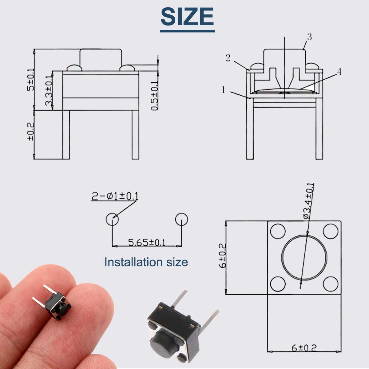 Interruptor Táctil 2Pin DAOKAI 6x6x5mm 100PCS Momentáneo