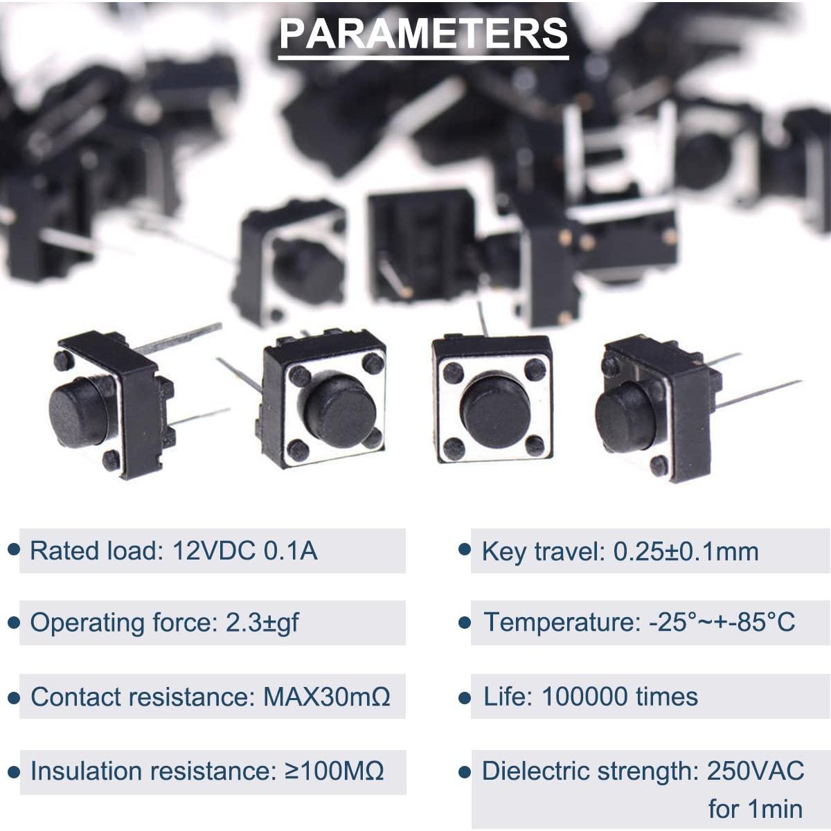 Interruptor Táctil 2Pin DAOKAI 6x6x5mm 100PCS Momentáneo
