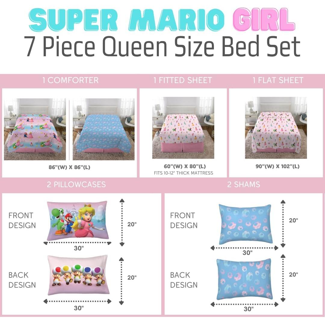 Juego de Cama Franco Super Mario 7 Piezas Queen Microfibra