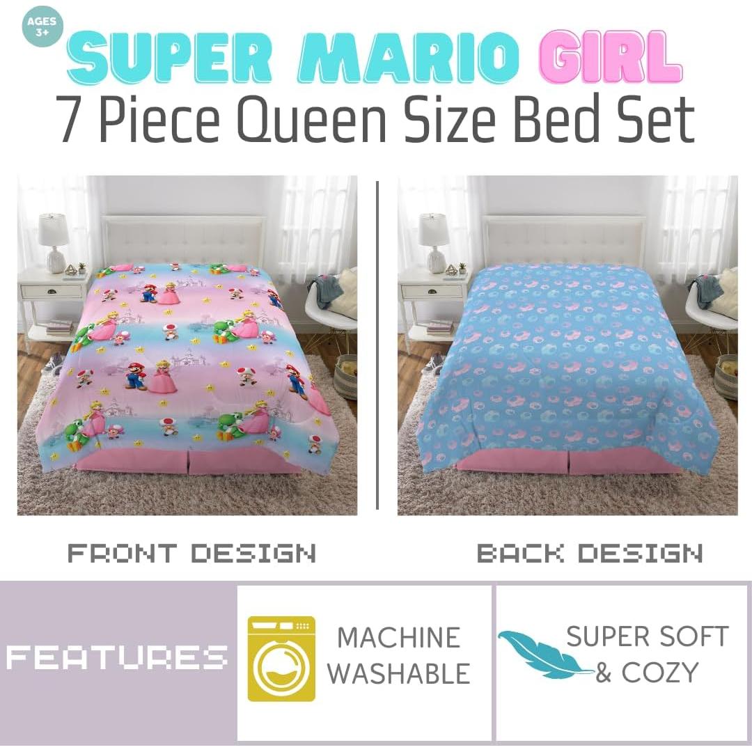 Juego de Cama Franco Super Mario 7 Piezas Queen Microfibra