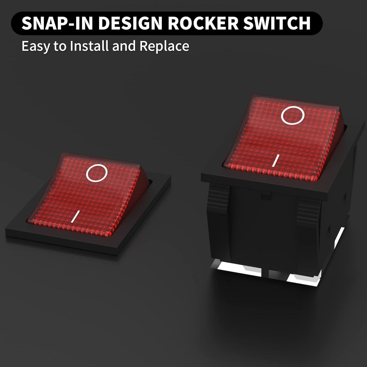 Interruptor Rocker DaierTek 12V 30A DPST con Luz LED Roja - 5 Pcs