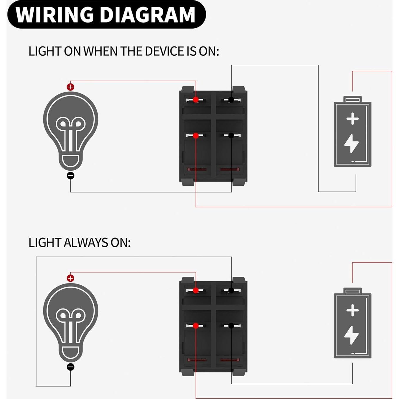 Interruptor Rocker DaierTek 12V 30A DPST con Luz LED Roja - 5 Pcs