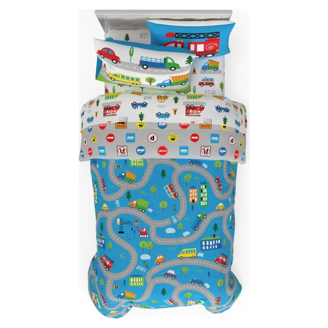 Juego de Cama Franco 5 Piezas Individual Microfibra Azul