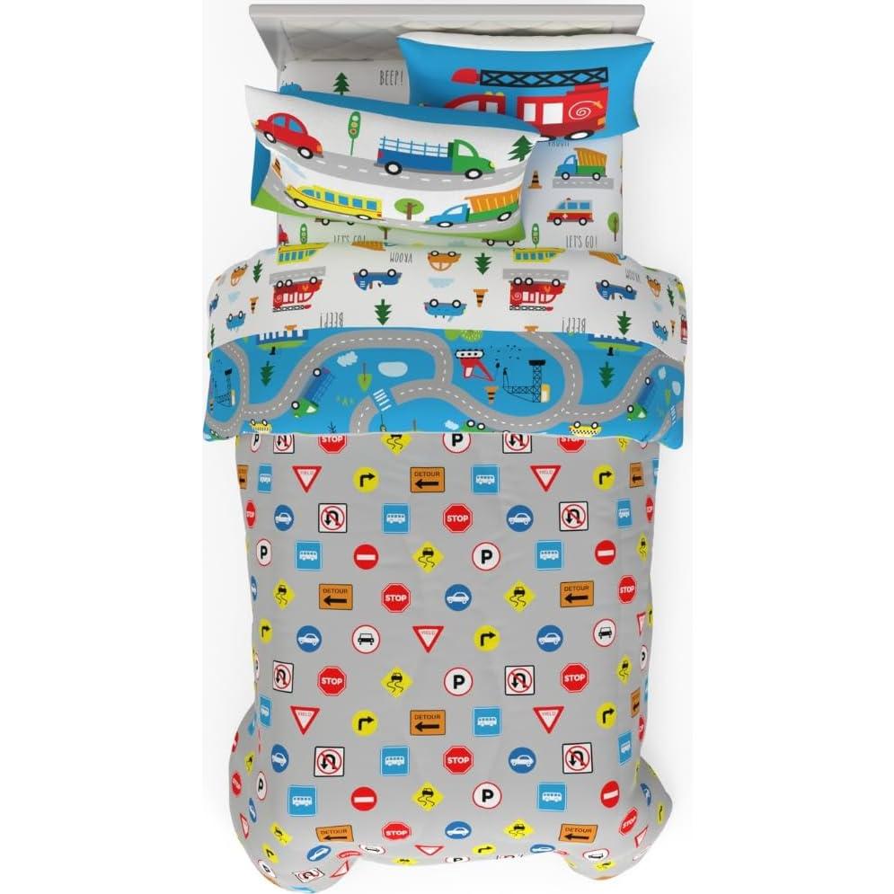 Juego de Cama Franco 5 Piezas Individual Microfibra Azul