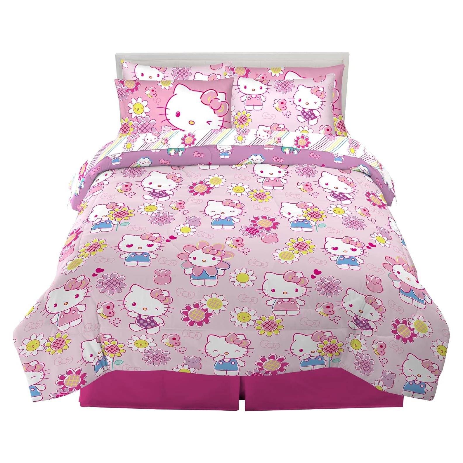 Juego de Ropa de Cama Franco Hello Kitty 7 Piezas Completo