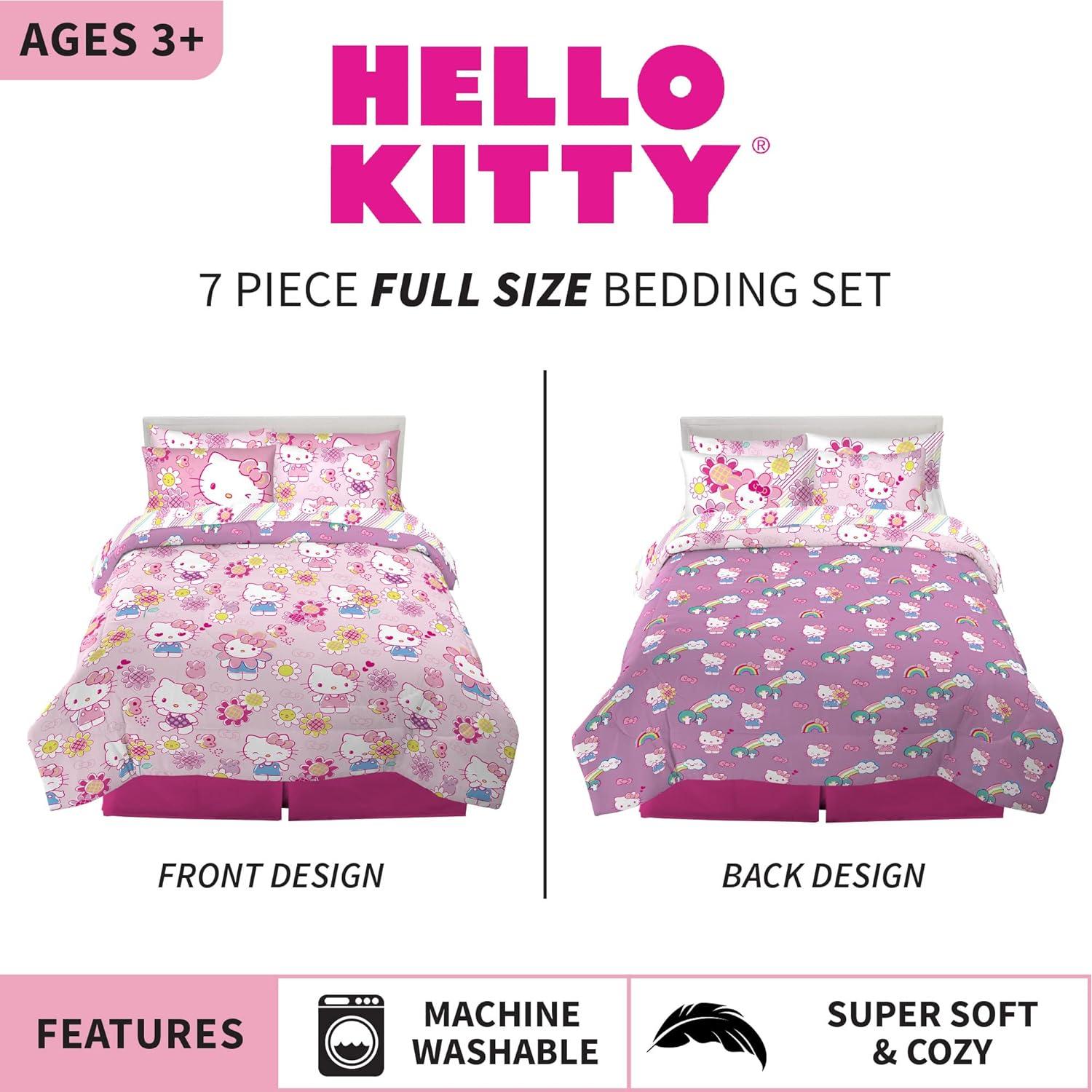Juego de Ropa de Cama Franco Hello Kitty 7 Piezas Completo
