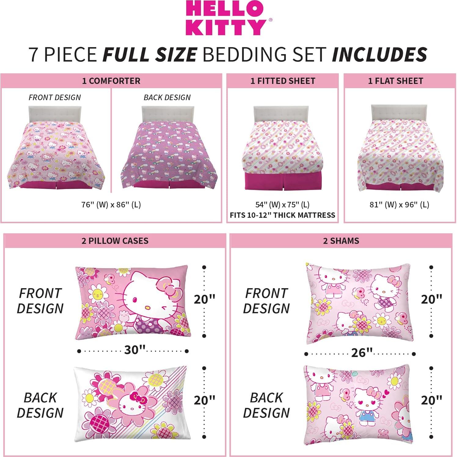 Juego de Ropa de Cama Franco Hello Kitty 7 Piezas Completo