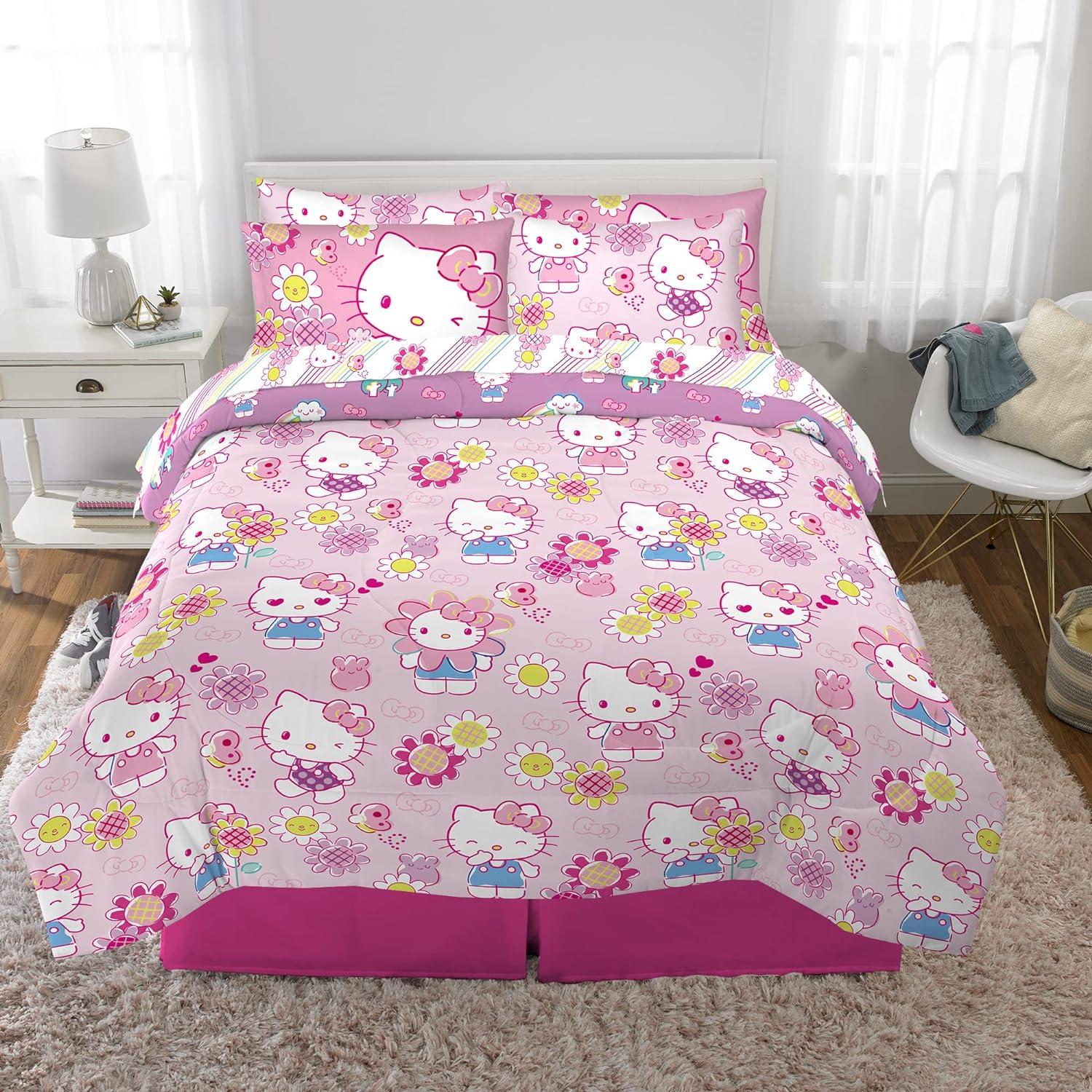 Juego de Ropa de Cama Franco Hello Kitty 7 Piezas Completo