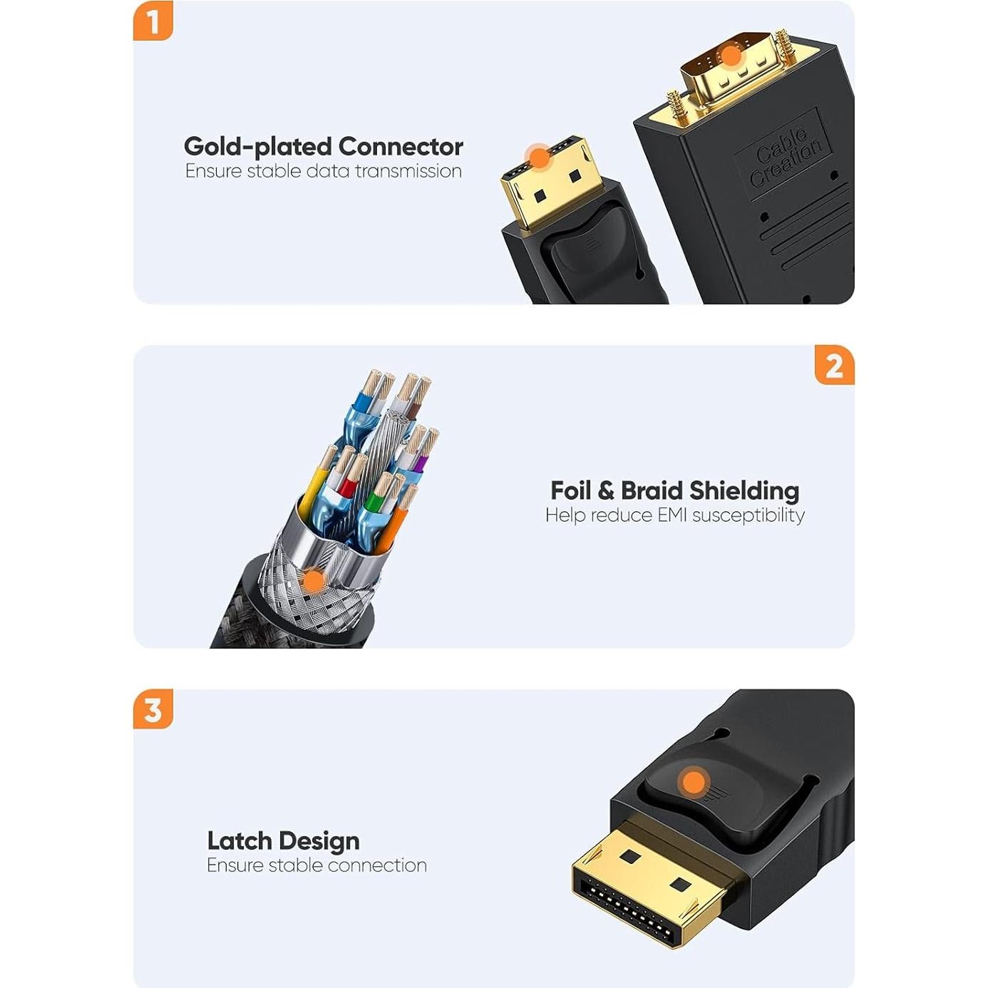 Cable DisplayPort a VGA 1.83m CableCreation 1080P Negro