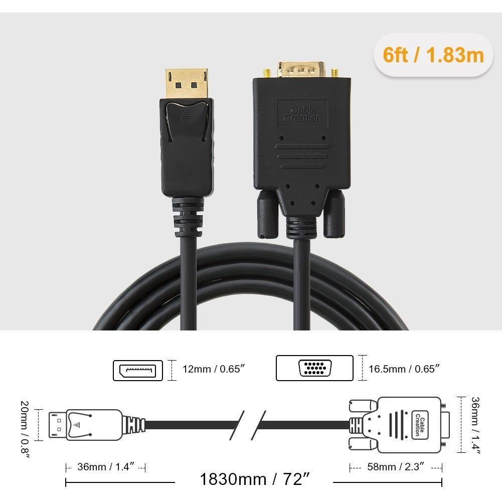 Cable DisplayPort a VGA 1.83m CableCreation 1080P Negro