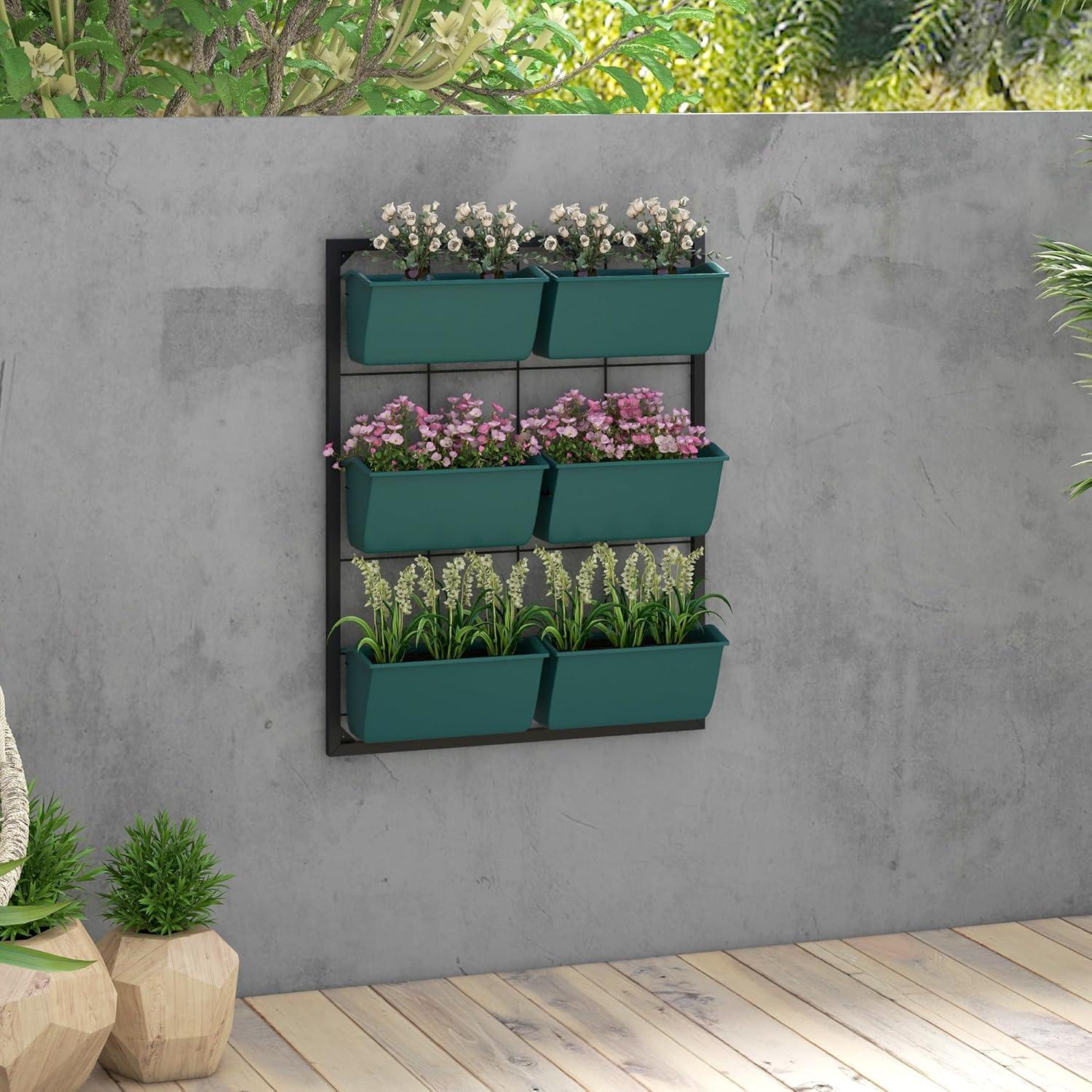 Jardinera de Pared Outsunny 3 Niveles con 6 Macetas Verde