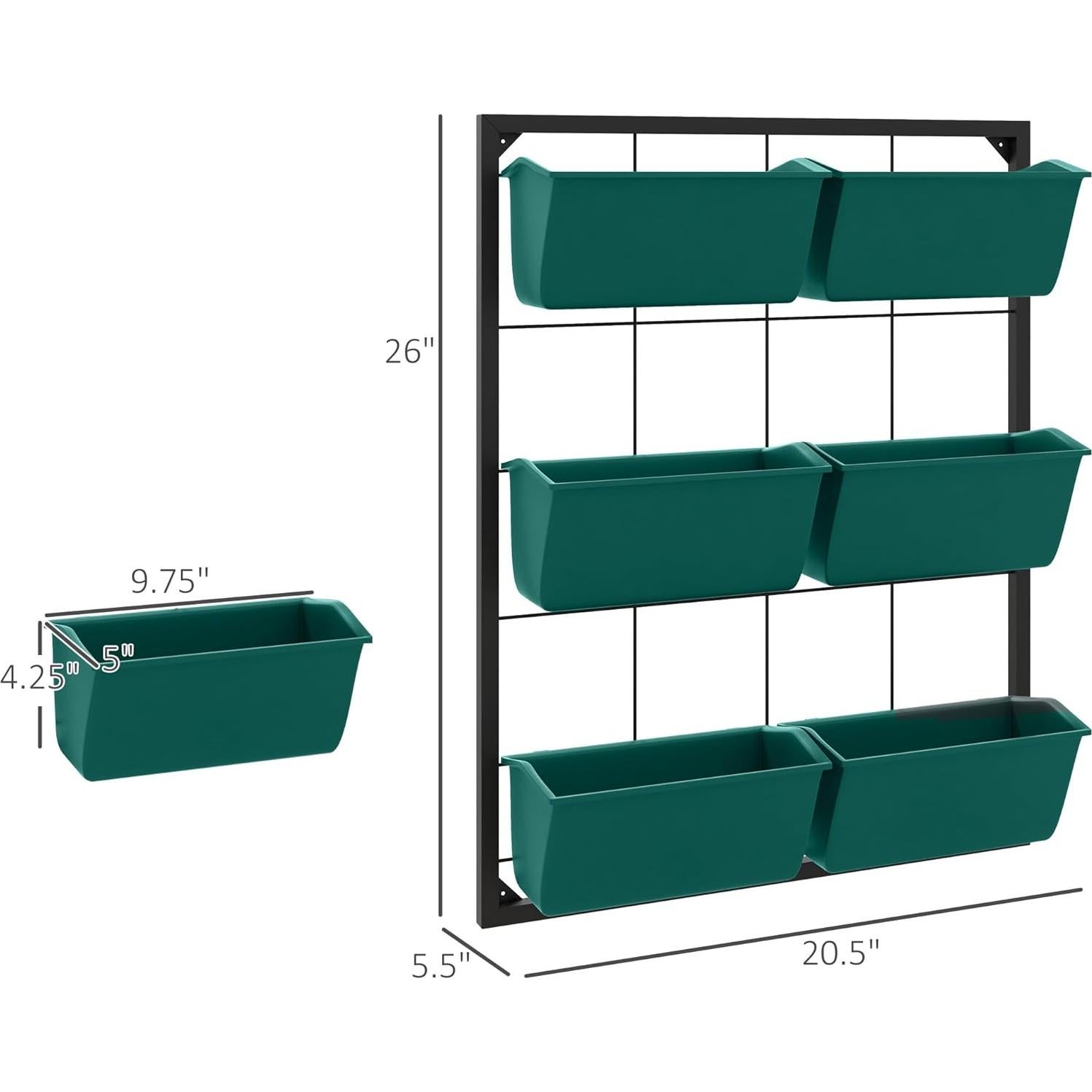 Jardinera de Pared Outsunny 3 Niveles con 6 Macetas Verde