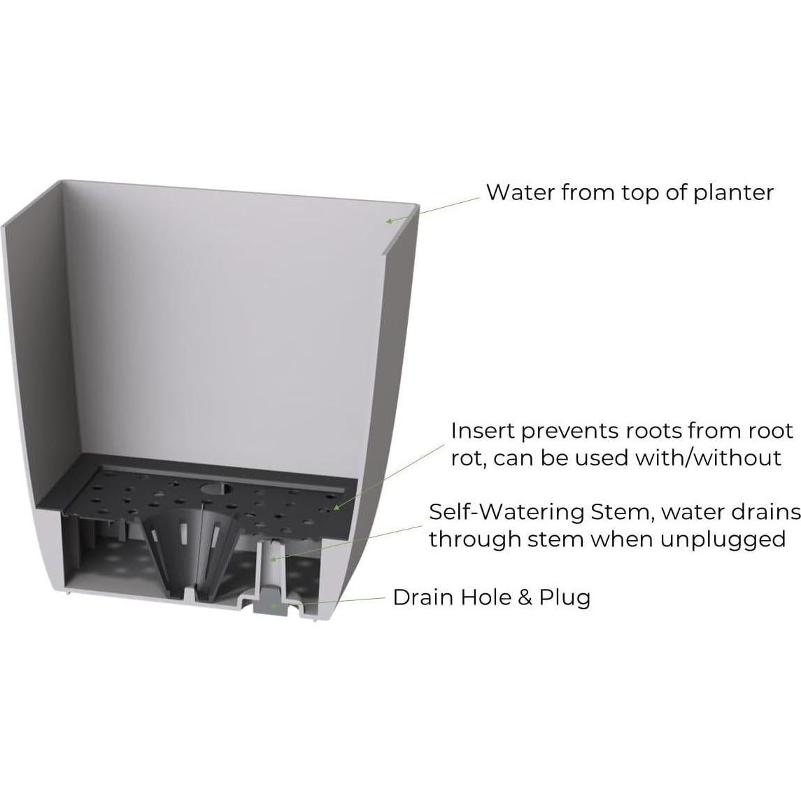 Maceta Cuadrada Autorriego HC Companies 25.4 cm Blanco Mate - 2 Pzas