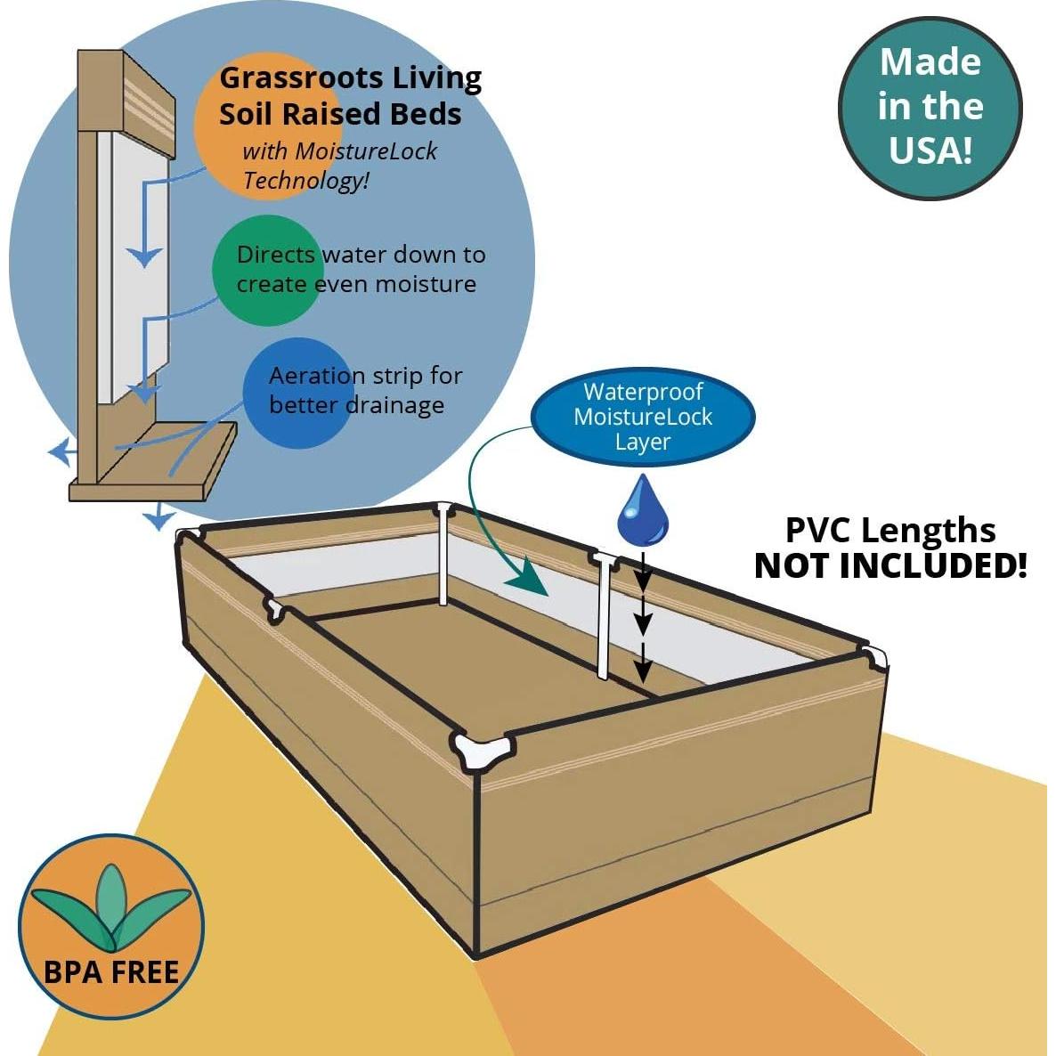 Cama Elevada de Jardín Grassroots 4x8 PVC Retenedor de Humedad