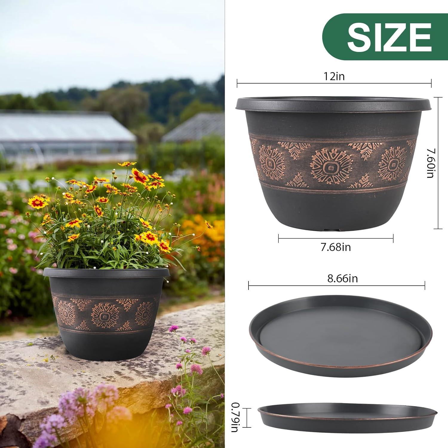 Paquete de 4 macetas de 30.5 cm Usocik con plato y drenaje