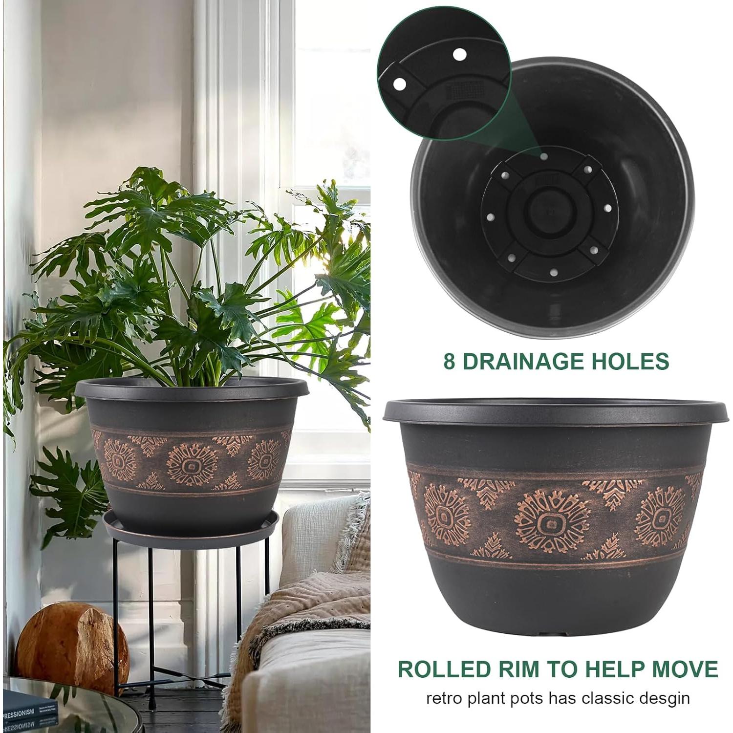 Paquete de 4 macetas de 30.5 cm Usocik con plato y drenaje