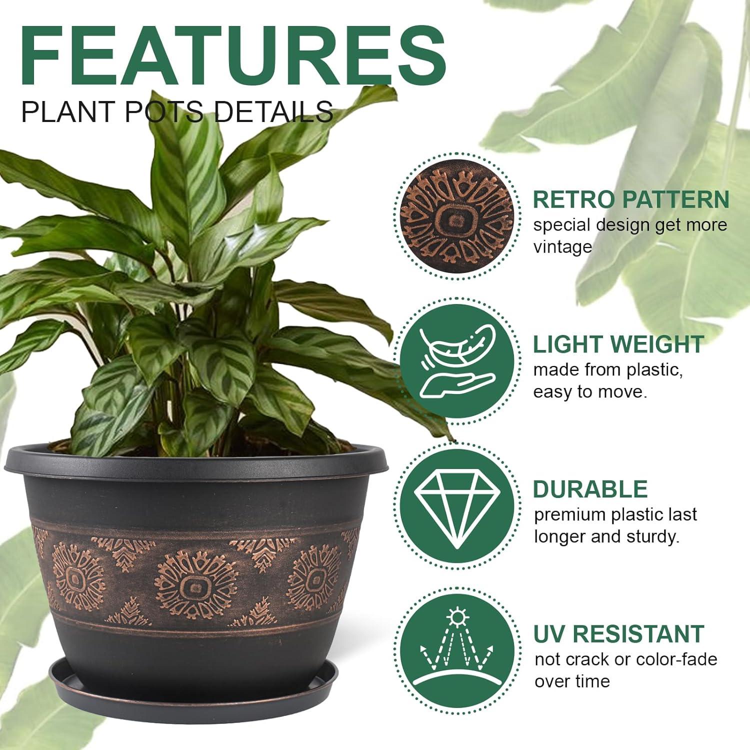 Paquete de 4 macetas de 30.5 cm Usocik con plato y drenaje