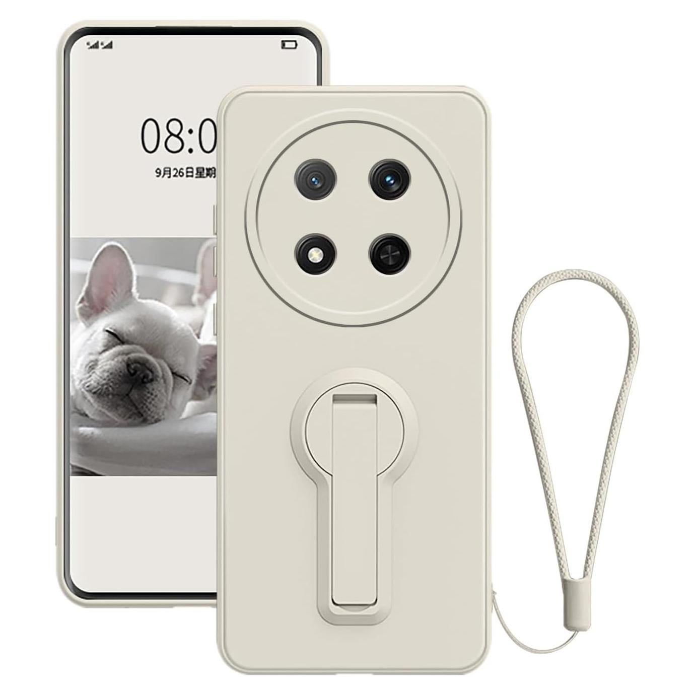 Funda de Silicona Honor Magic 7 Lite con Soporte y Correa Beige