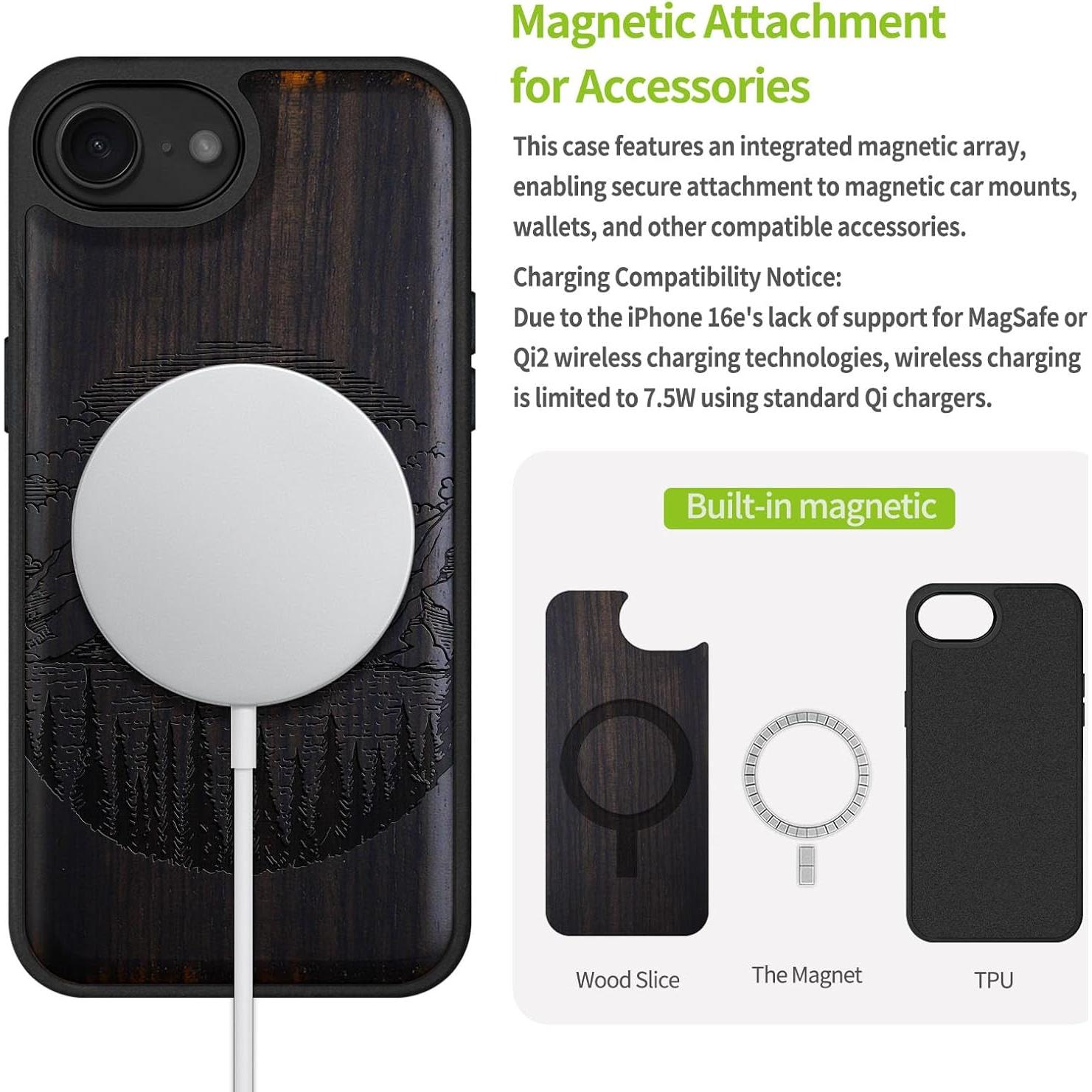 Funda Magnética de Madera Carveit para iPhone 16e - Lagos Negra