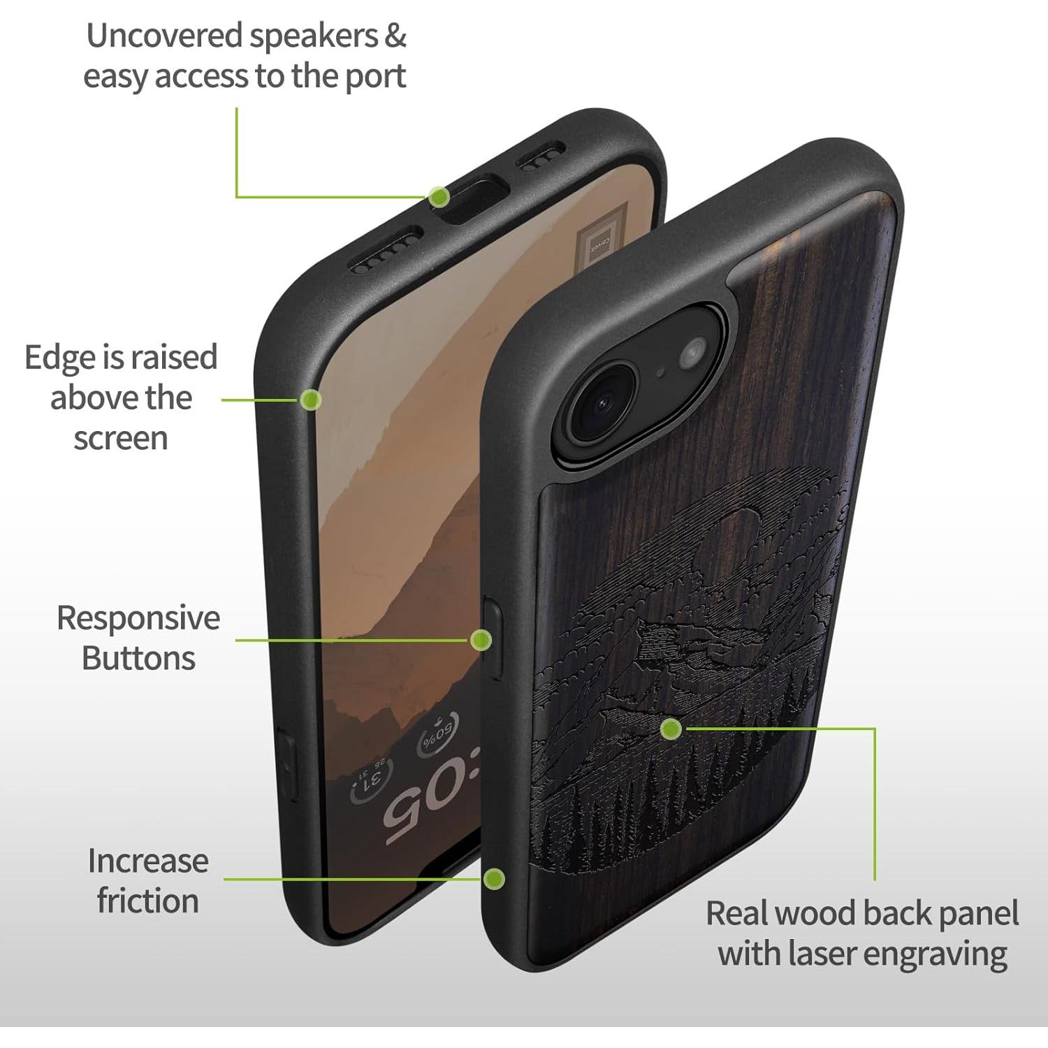Funda Magnética de Madera Carveit para iPhone 16e - Lagos Negra