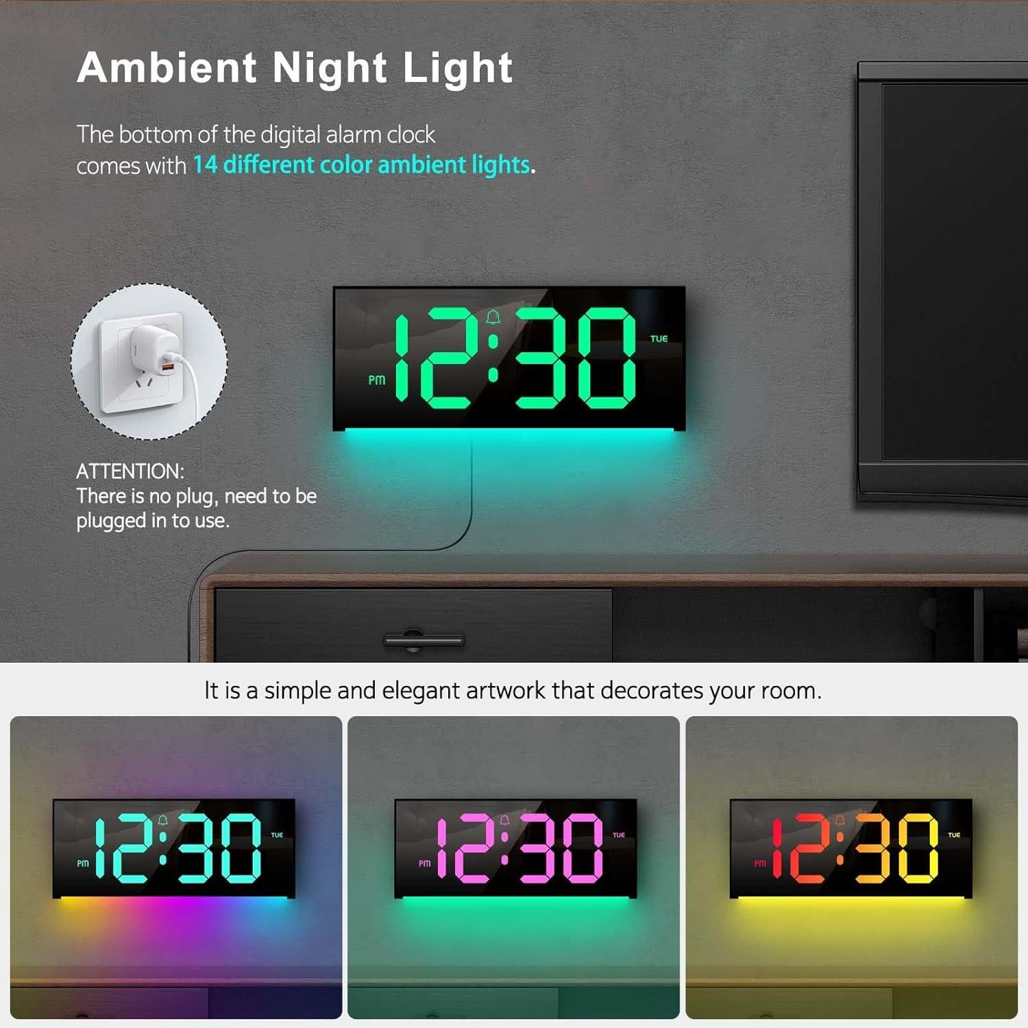 Reloj de Pared Digital Abovsare LED 33 cm con Control Remoto