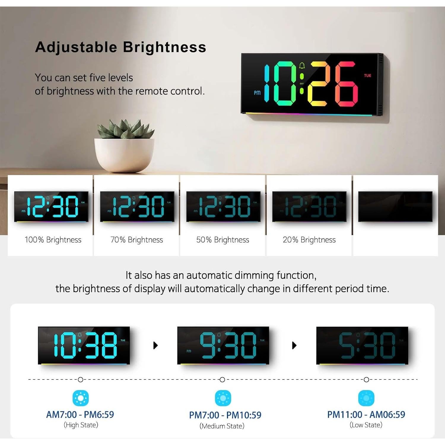 Reloj de Pared Digital Abovsare LED 33 cm con Control Remoto