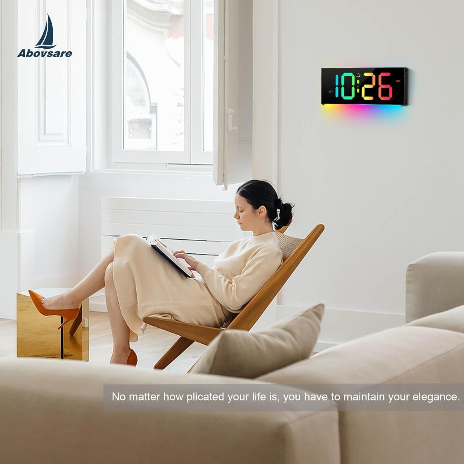 Reloj de Pared Digital Abovsare LED 33 cm con Control Remoto