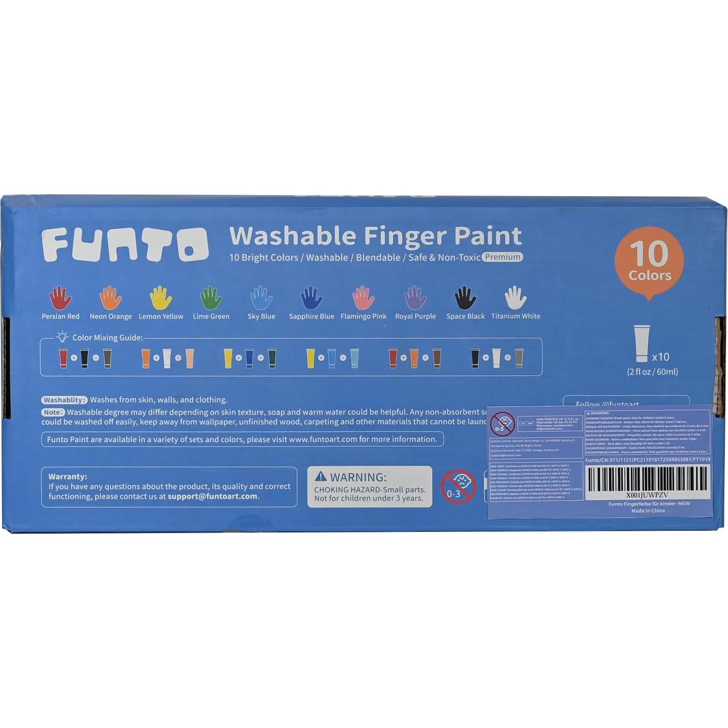 Pintura de Dedos Lavable Funto 10 Colores Segura para Niños