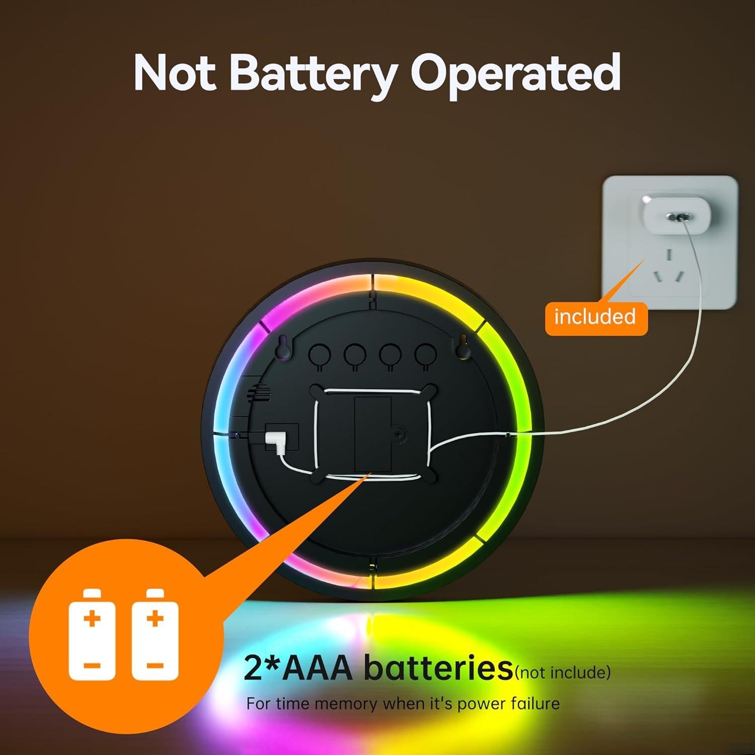 Reloj de Pared Digital JALL 10" LED RGB con Alarma