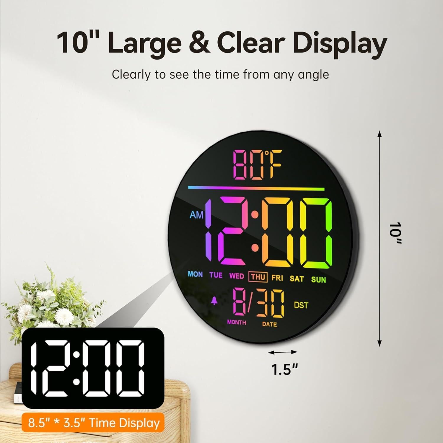Reloj de Pared Digital JALL 10" LED RGB con Alarma