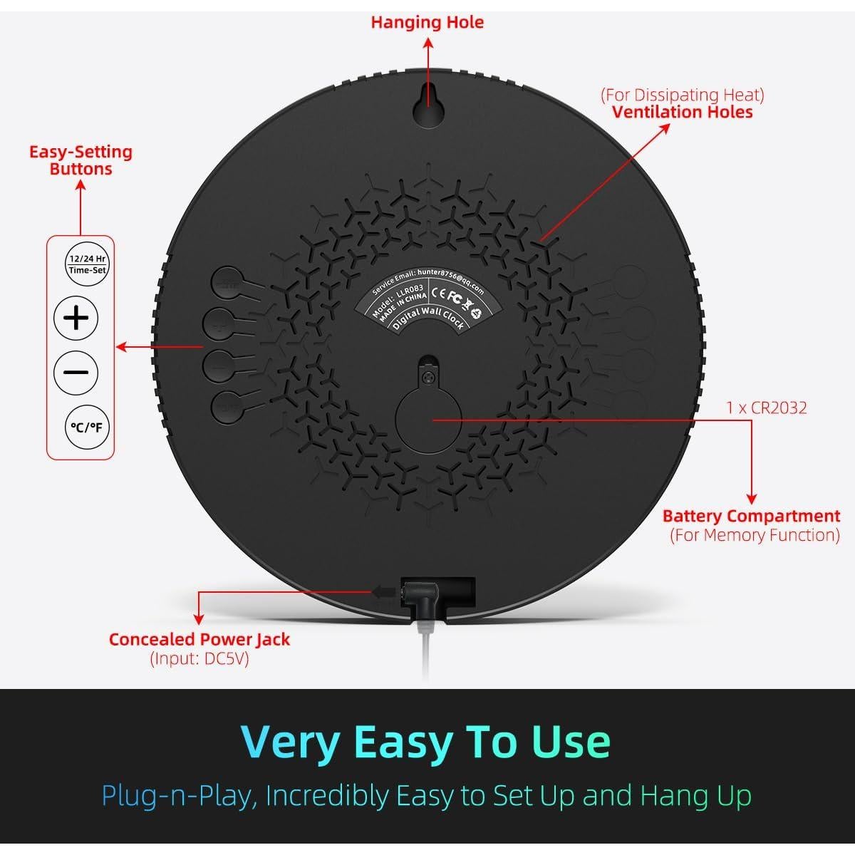 Reloj de Pared Digital XUANZIT 8" LED Auto-Brillo Temperatura