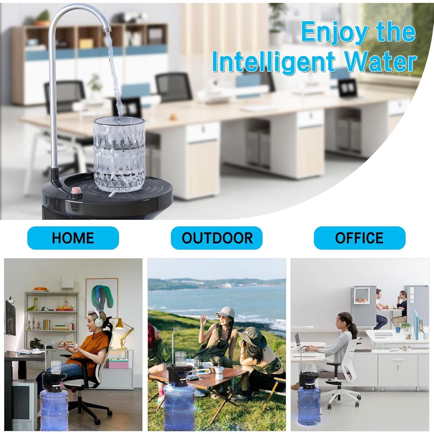 Dispensador de Agua Eléctrico QIQU Negro 5 Galones Recargable USB