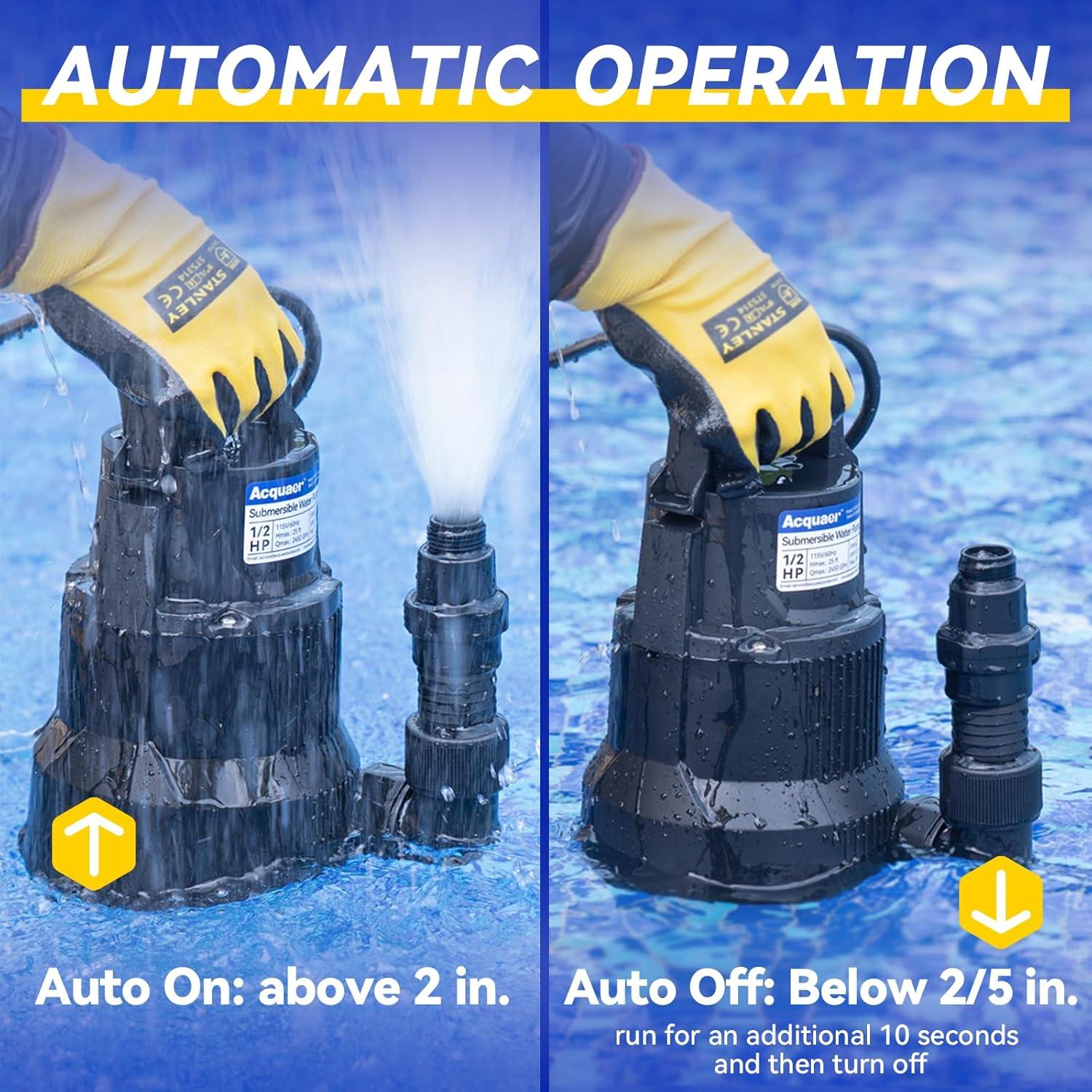 Bomba de Sump Acquaer 1/2 HP Automática 2450 GPH Drenaje