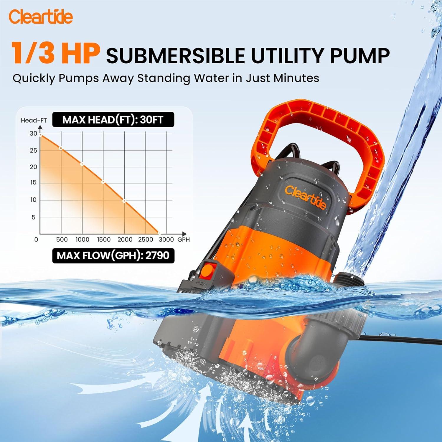 Bomba de Sump Submersible Cleartide 1/3HP 10560L/h Auto/Manual
