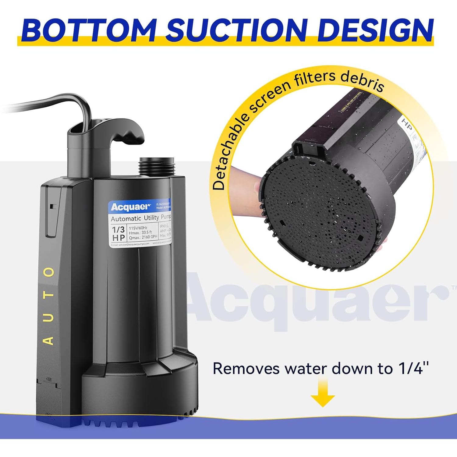 Bomba de Agua Sumergible Acquaer 1/3 HP 8175 L/h Automática