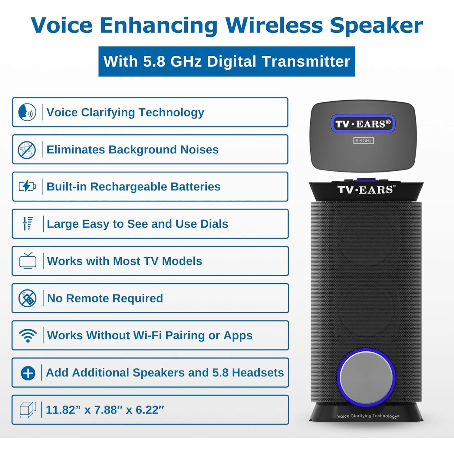Altavoces Inalámbricos EARS para TV 5.8 GHz, Voz Clara
