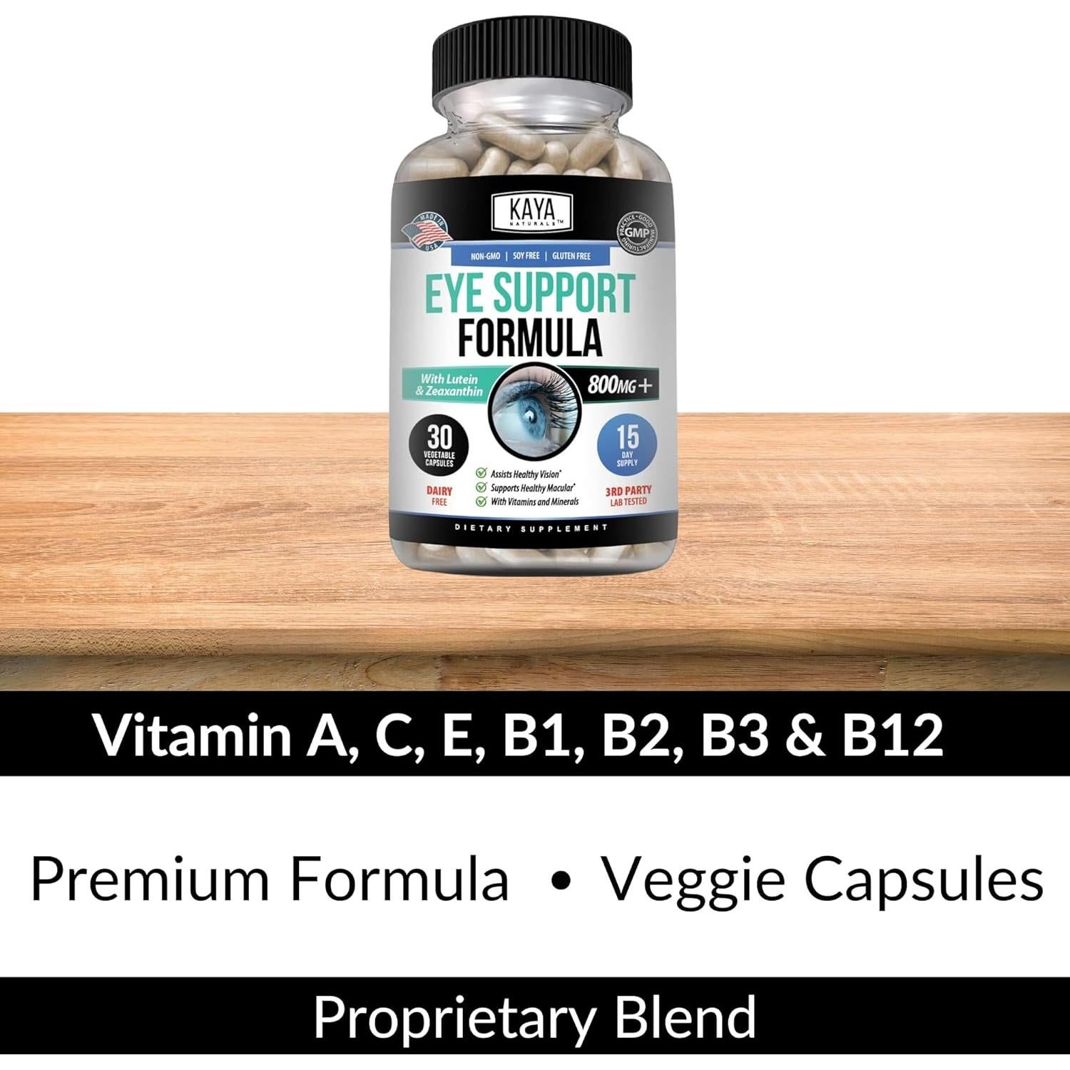 Suplemento Ocular Kaya Naturals 800 mg Luteína y Zeaxantina 30 Cápsulas