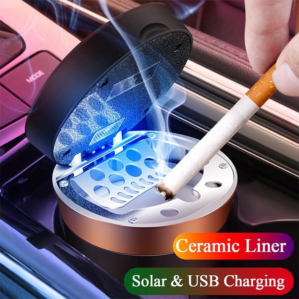 Cenicero de coche Zacxoxsr cerámica azul con encendedor solar