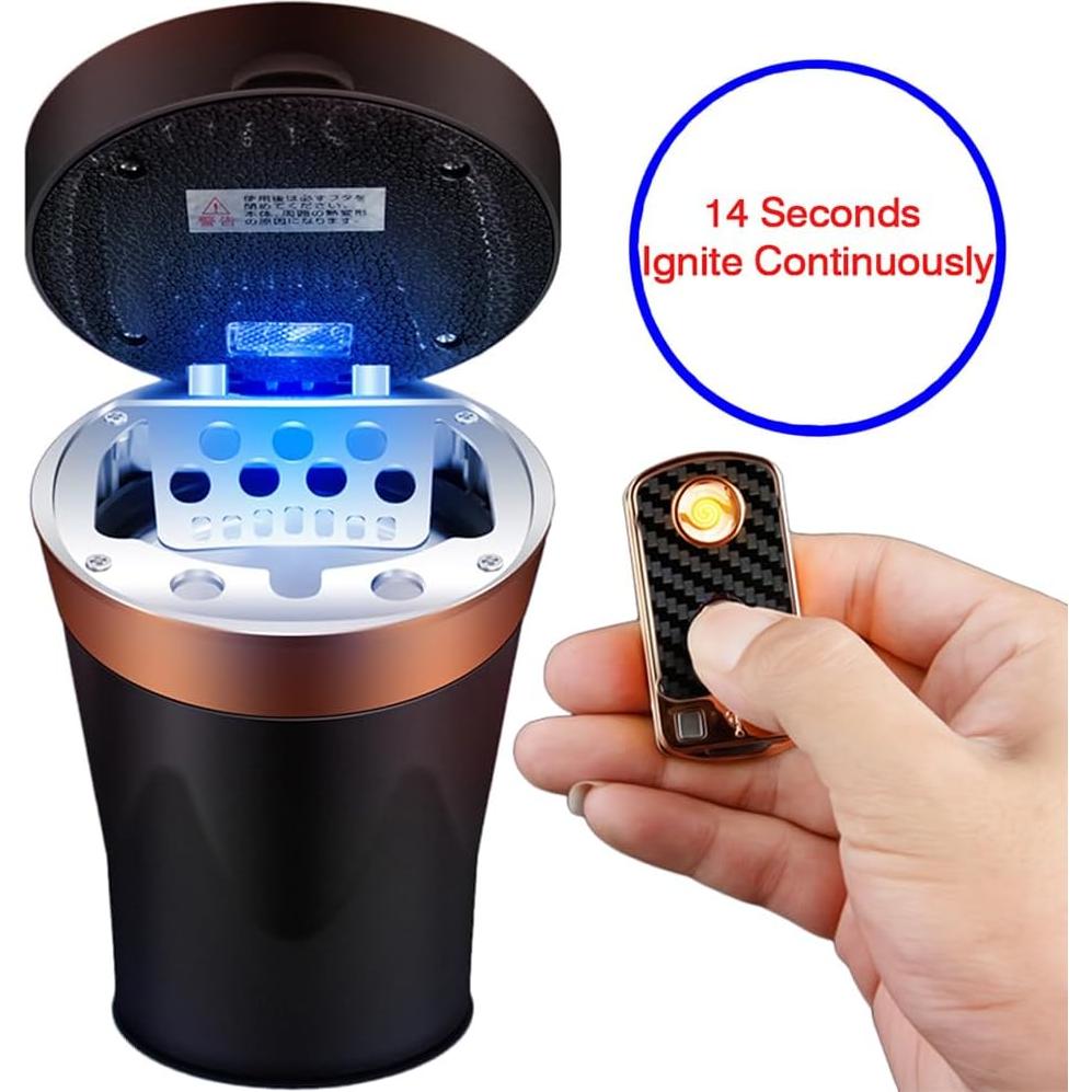 Cenicero de coche Zacxoxsr cerámica azul con encendedor solar