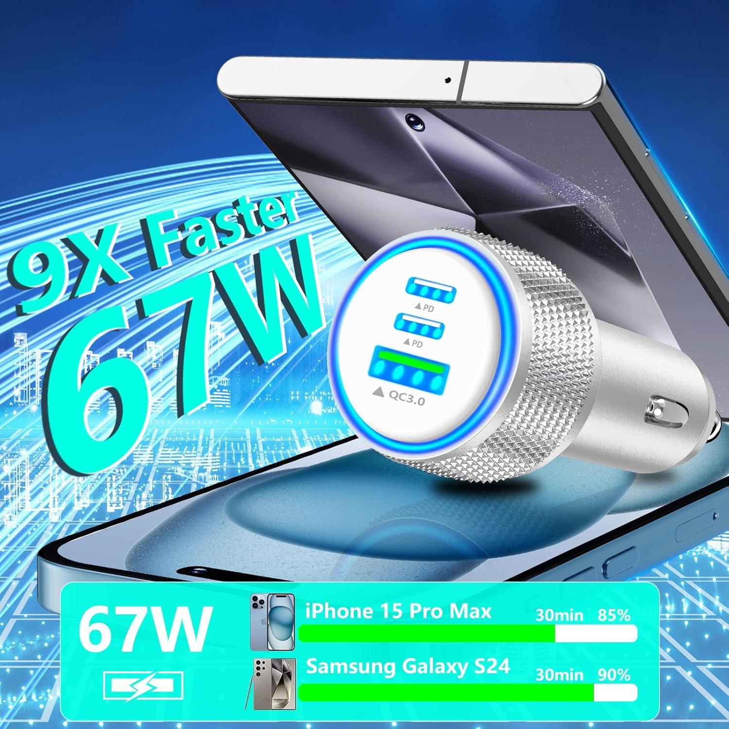 Cargador Rápido para Auto Rombica 67W 3 Puertos USB-C y USB-A