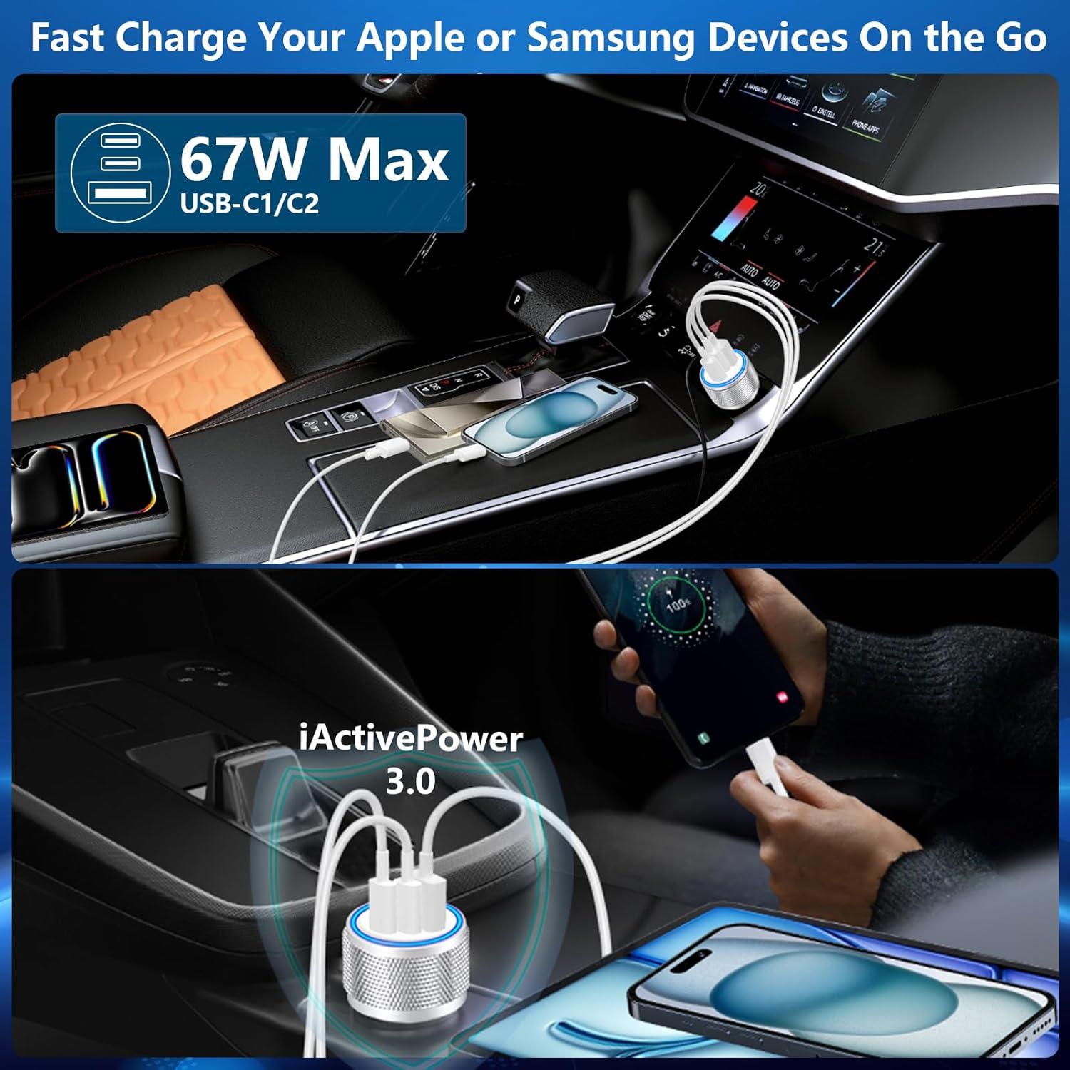 Cargador Rápido para Auto Rombica 67W 3 Puertos USB-C y USB-A