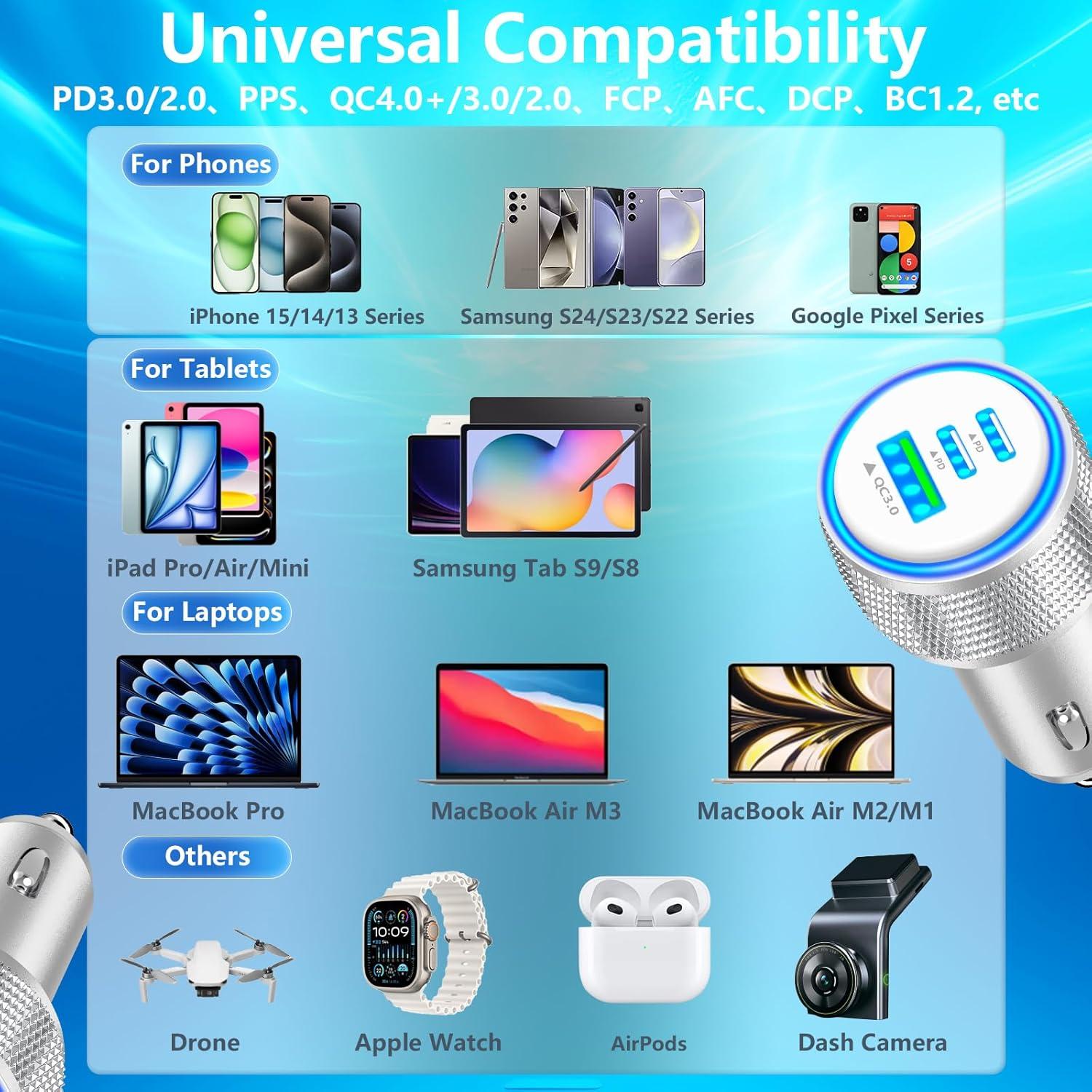 Cargador Rápido para Auto Rombica 67W 3 Puertos USB-C y USB-A