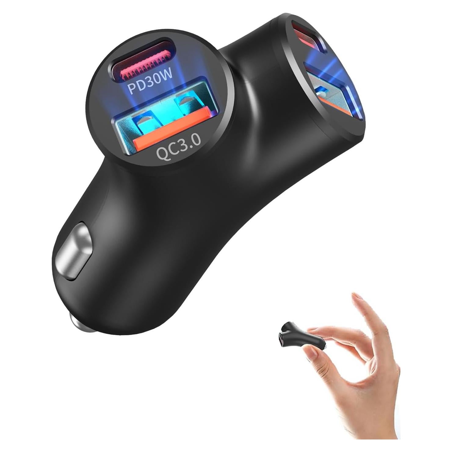 Cargador de Coche USB C 4 Puertos 30W PD y 18W QC Rápido