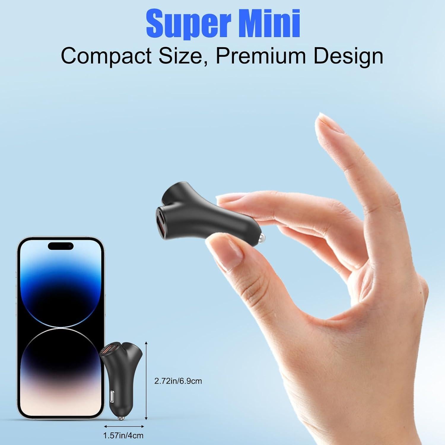 Cargador de Coche USB C 4 Puertos 30W PD y 18W QC Rápido