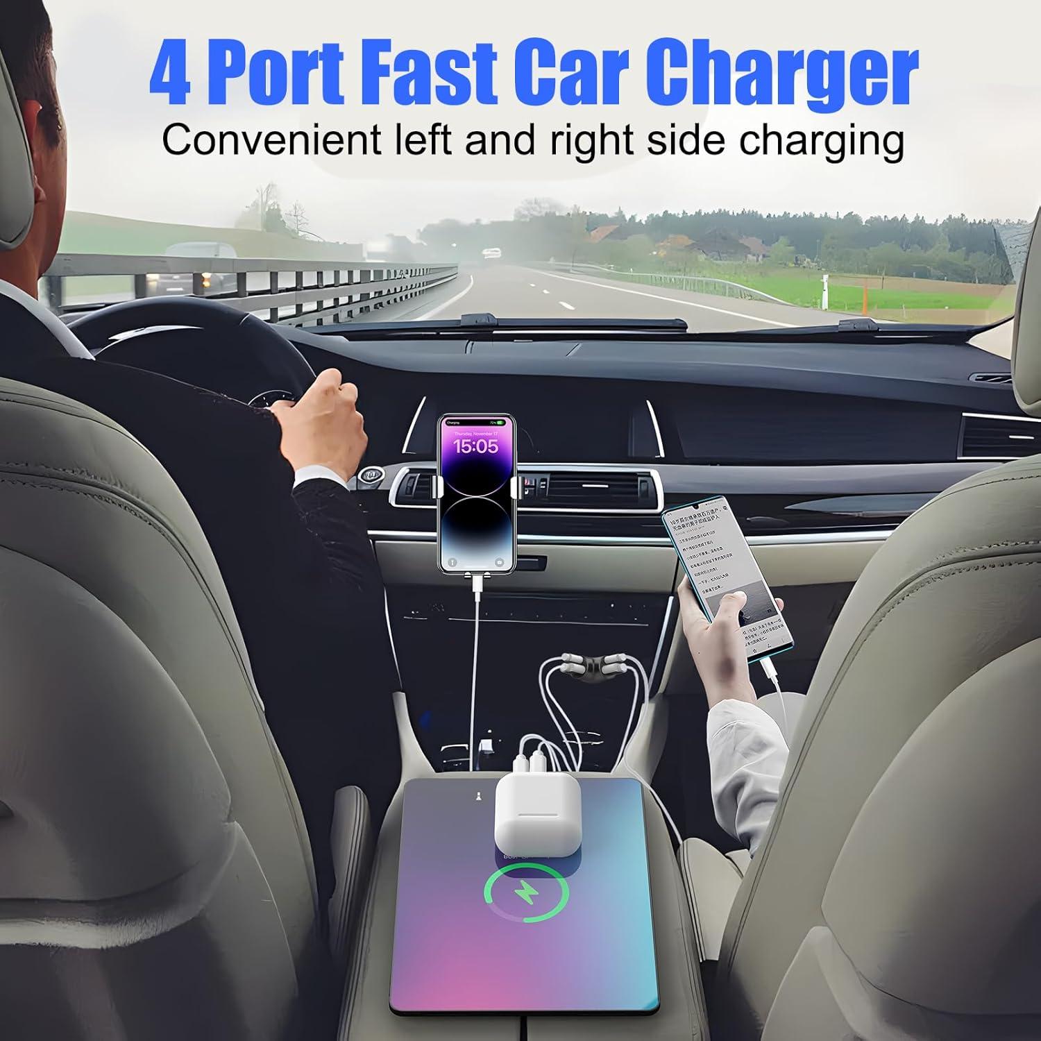 Cargador de Coche USB C 4 Puertos 30W PD y 18W QC Rápido