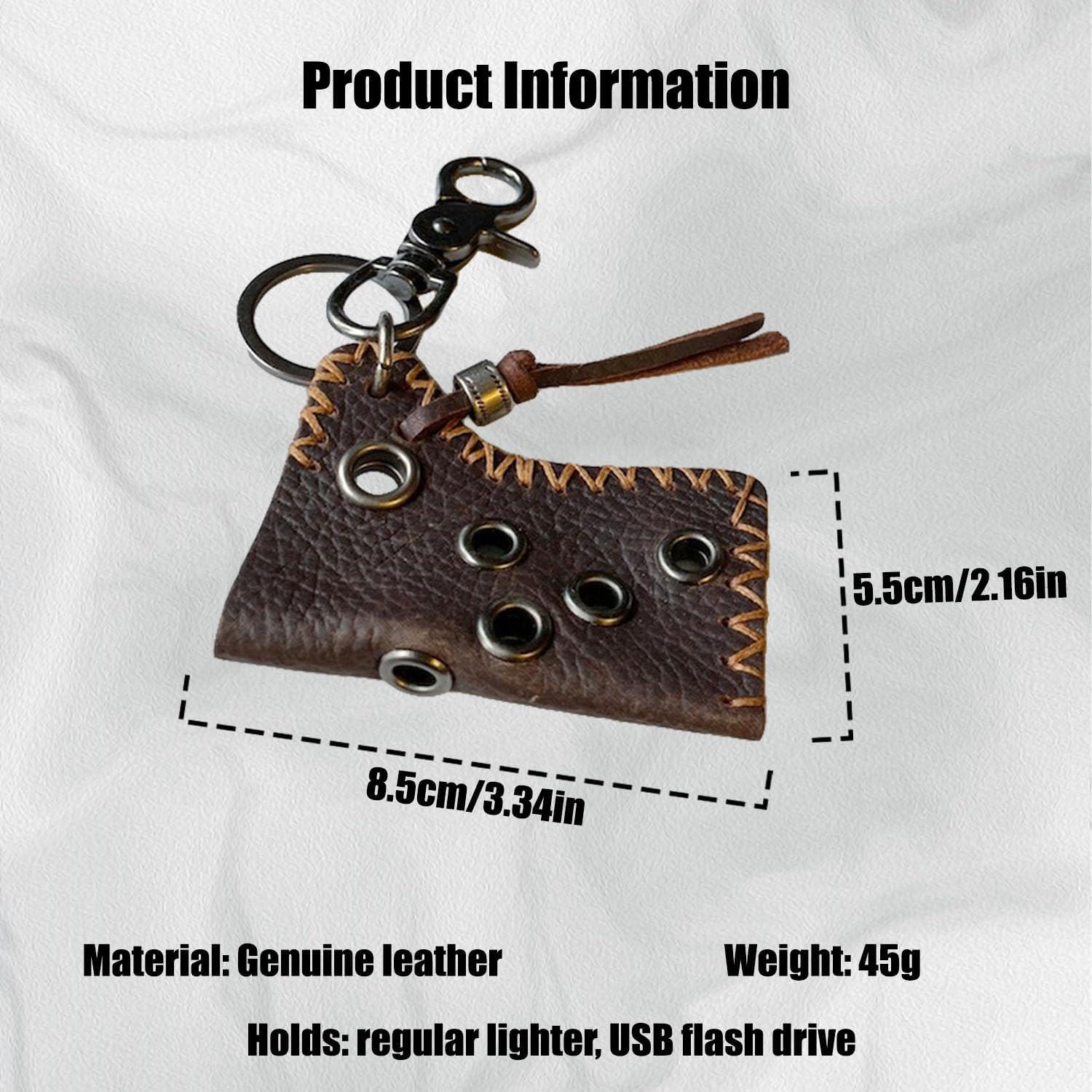 Funda de Cuero Genuino para Encendedor Bic con Llavero WJXFHTD