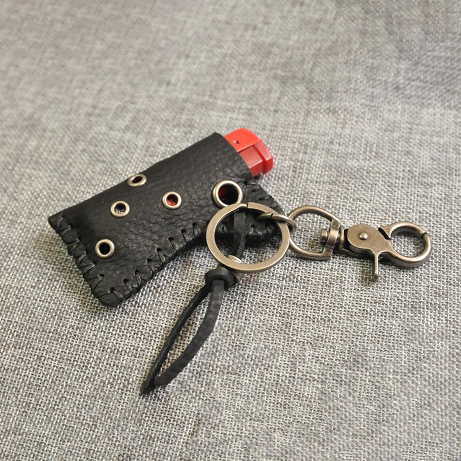 Funda de Cuero Genuino para Encendedor Bic con Llavero WJXFHTD